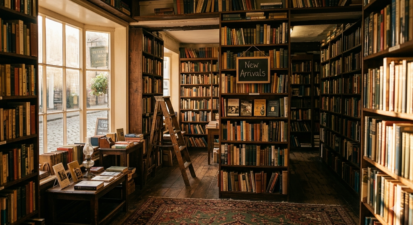 Vintage English bookshop interior