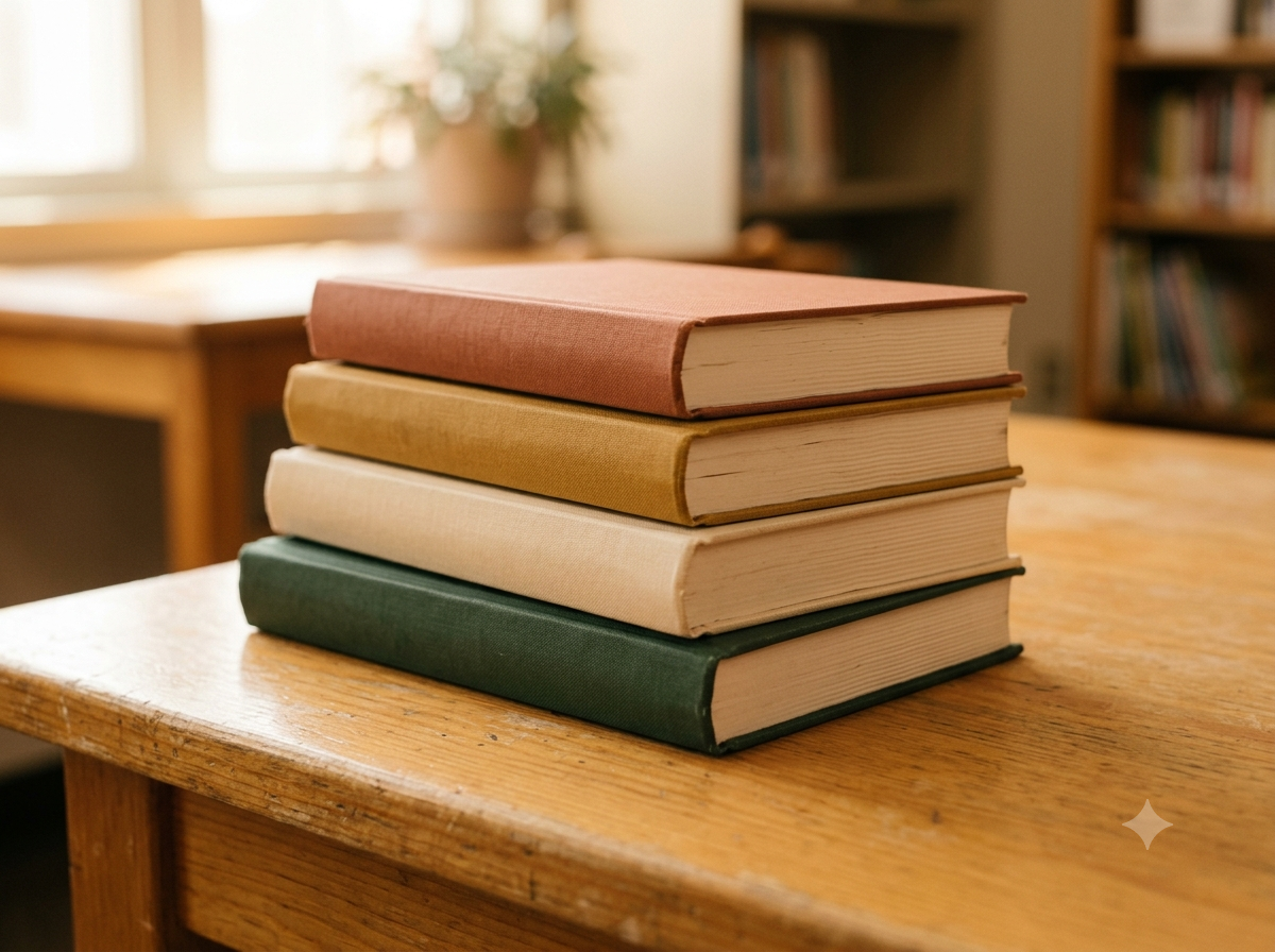 A neat, organised stack of books